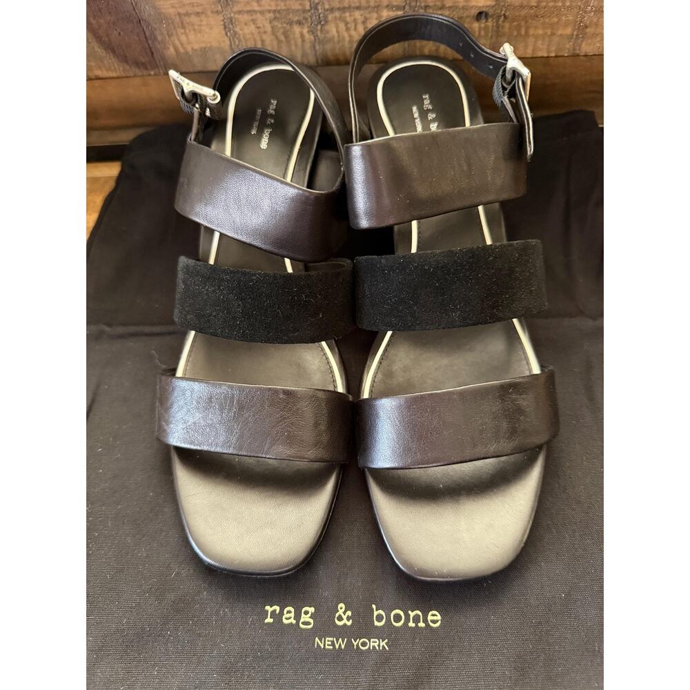 Rag & Bone Shoes Women's Size 40 Black Leather Block Heel Slingback Sandals - Picture 5 of 14